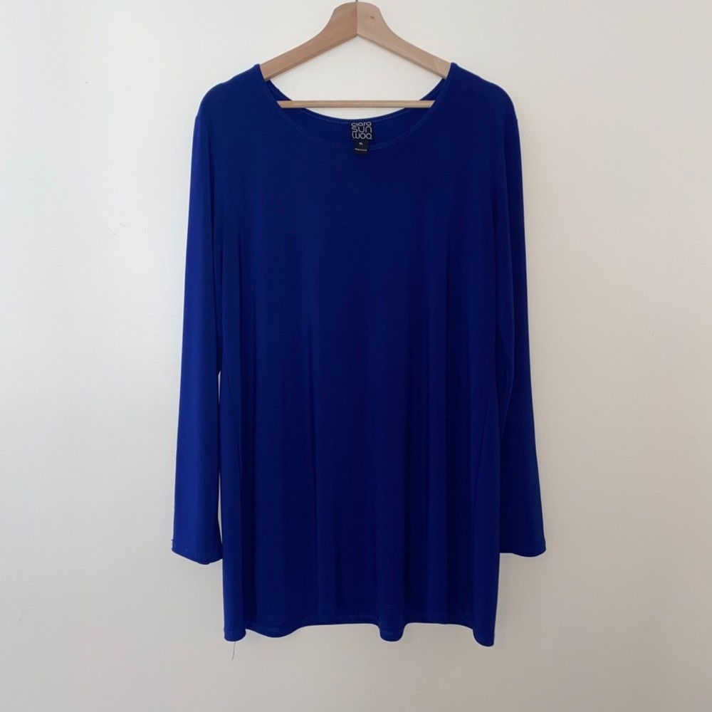 Clara Sun Woo blue long sleeve navy tunic top size XL